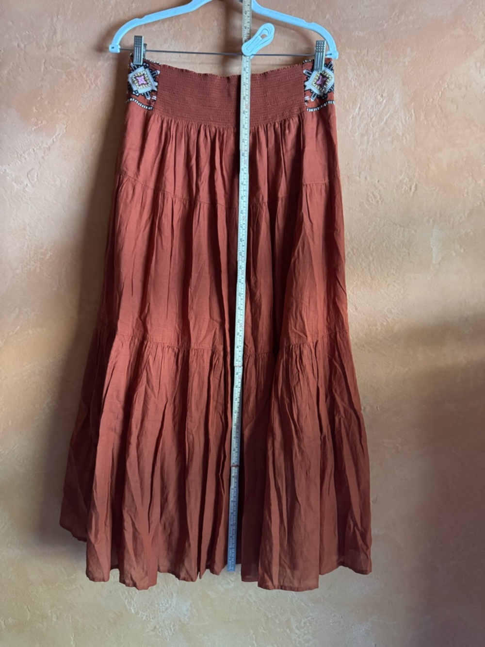 Anthropologie Embroidered Maxi Skirt S Boho Tiered Cotton Festival - Picture 6 of 10
